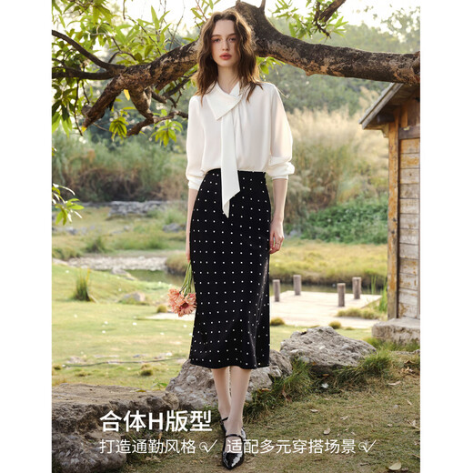 Olrain French design streamer long-sleeved shirt women's spring new temperament shirt top off-white S