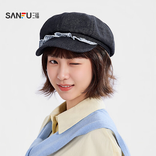 Sanfu (SANFU) Japanese hard brim ruffled octagonal hat sweet temperament literary and artistic clothing accessories hat 853460 blue one size