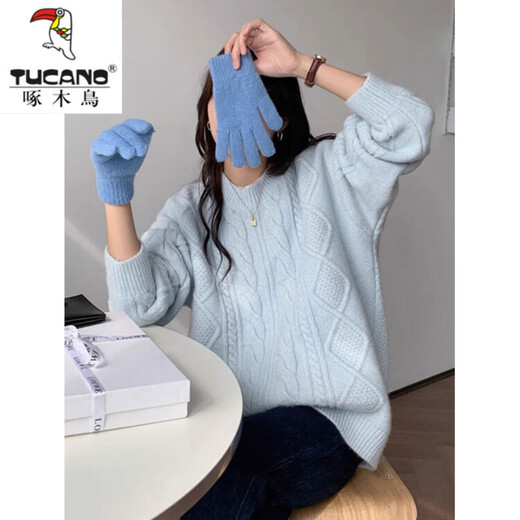 Woodpecker (TUCANO) Red Sweater Women's 2025 Winter New Pullover Loose Outerwear Knitted Sweater Lazy Style Thickened Soft Waxy Twist Top Red M 90-105Jin Jin equals 0.5kg Wear