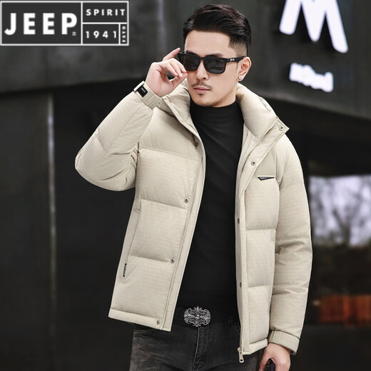 JEEP SPIRIT winter fashion down jacket men's thickened and warm 2025 new casual hooded duck down short cold-proof jacket Maple Leaf Red M 170