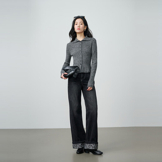 NEELLY shopping mall's new spring style slim-fitting lapel gentle knitted cardigan for women slimming and skin-friendly top Galaxy Gray S