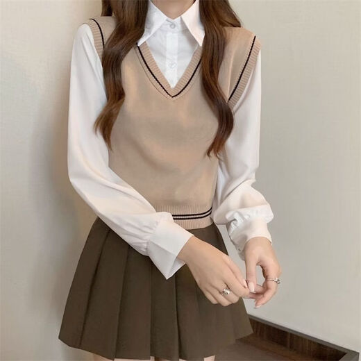 Playboy (PLAYBOY) preppy little man vest fake two-piece sweater spring new style inner bottoming sweater top for women official flagship black one-size-fits-all