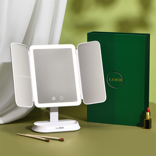 Gift makeup mirror with light LED smart shell mirror flip cover desktop portable makeup mirror as a souvenir makeup mirror + high-end gift box + shopping bag