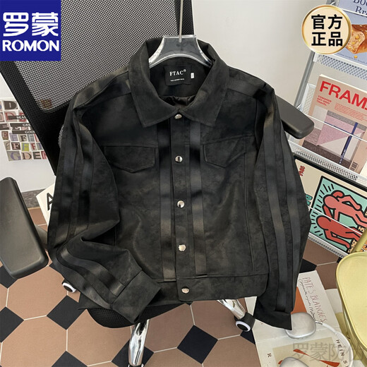 ROMON American Retro Leather Jacket Men's Spring and Autumn Niche Short Style Prisoner Bird Visual Abyssin Style PU Leather Jacket Black M