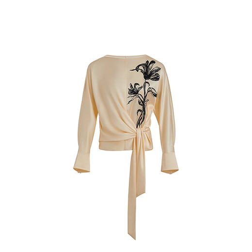 NEXY.CO shopping mall's same style 2026 spring new emerald-colored strappy mulberry silk one-piece collar top, light yellow S