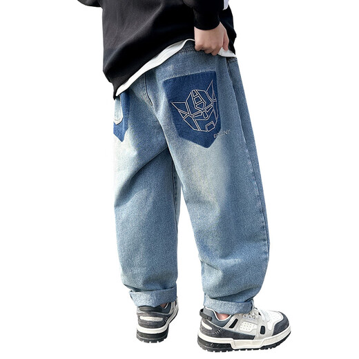 McTicco Children's Osome Jeans Jungen Frühlings- und Herbsthosen 2025 Neue Frühlingsanzug mittel- und großer Kinder Jungen Straight Hosen Frühling 13077 Blau [Frühlings- und Herbststil] 130 cm