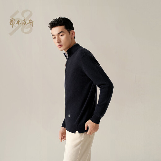Ordos 1980 machine washable new wool cashmere half-zip men's commuter sweater 26 early spring dark blue L 175/96A