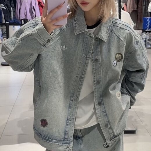 Adidas Men's 2026 Spring New Valentine's Day Cotton Denim Jacket Clover Retro Sports Leisure Jacket KT6363/Light Denim Blue L