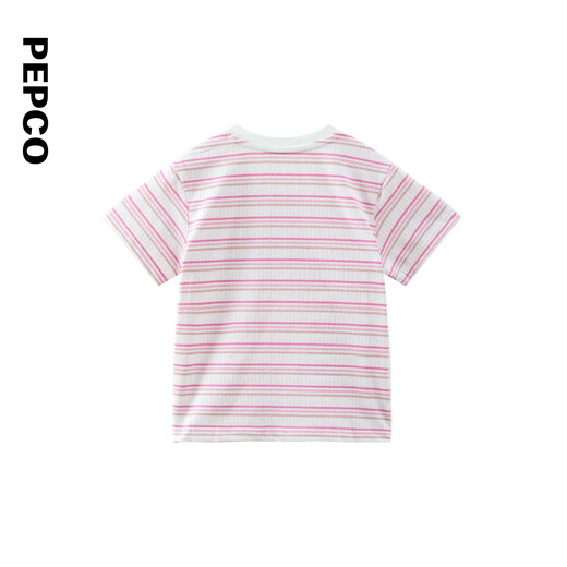 Piggy Banner (PEPCO) children's clothing 2026 new summer style small and medium-sized girls pink and white striped T-shirt combed cotton round neck short-sleeved sweater pink strips 110