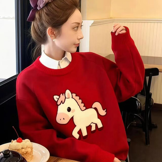 Mrdiane wei sweater women's sweater Year of the Horse festive bottoming shirt warm animal year tops Year of the Horse red one size