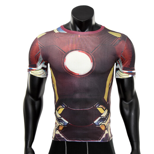 Heroes of Avengers Iron Batman Spider-Man Captain America Superman Tights Men's Running Sports Fitness Slim Elastic Quick-Drying Lightweight Short-Sleeved T-Shirt Black Superman XL Suitable for 180-190CM80-90KG