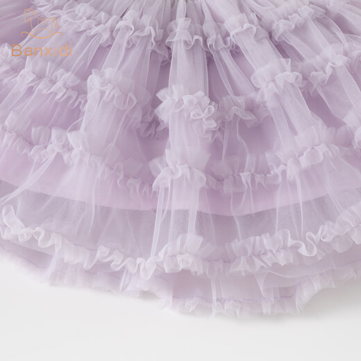 Banxidi girls dress spring 2026 new baby national style princess dress suit one-year-old dress children's mesh skirt purple 80