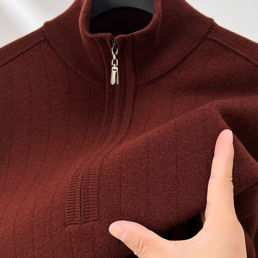 Year of the Horse zodiac year red 100% pure wool sweater men's turtleneck sweater New Year middle-aged sweater warm and thick style dark red XL 180/115