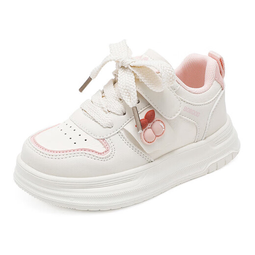 BOBDOG children's shoes, girls' sneakers, girls' 2026 spring new casual low-top campus white shoes, children's sports shoes, rice/fruit powder 30, suitable for feet length 17.6CM