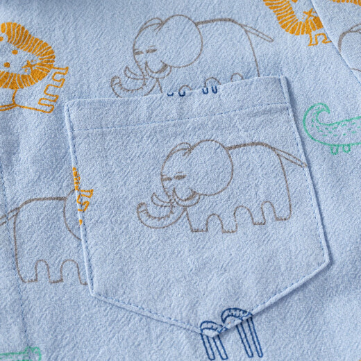 G.duck children's clothing spring boys long-sleeved cotton shirt children's cartoon shirt lapel brushed shirt trendy light blue zoo shirt 90 cm