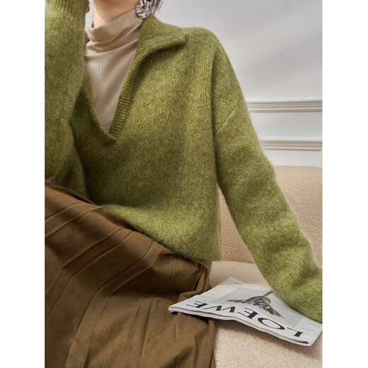 Demana sheep wool winter lazy lapel soft stretch sweater loose slimming small knitted sweater for women with high quality