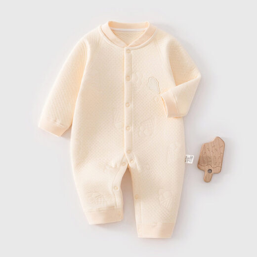 JOYNCLEON baby warm jumpsuit autumn and winter newborn quilted half-buttoned long-sleeved jumpsuit baby thickened crawling suit mid-open warm jumpsuit jacquard cone yellow 80cm 9-12 months recommended weight 8.5-10kg