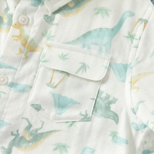 DAVE&BELLA boys' shirts 2026 summer new children's moisture-absorbent quick-drying shirts baby boys' short-sleeved tops children's bottoming shirts Dinosaur Forest ready stock 100 cm (recommended height 90-100cm)