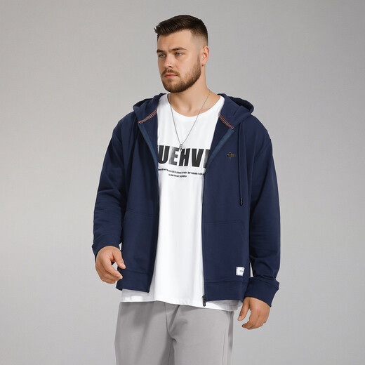 Fat brother plus size men's men's letter embossed zipper sweatshirt plus fat plus size fat casual top fat man spring and autumn jacket black 4XL (210-250Jin Jin is equal to 0.5 kg)