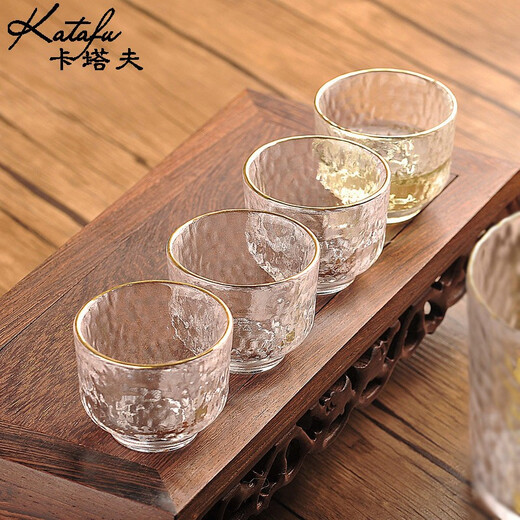 Katav Japanese-style sake pot set hammered glass cup sake cup yellow wine cup wine warmer white wine small cup red wine wine set wine divider yellow wine cup jug Japanese-style sake pot 1 pot 4 cups + wine warmer set (gold pattern)