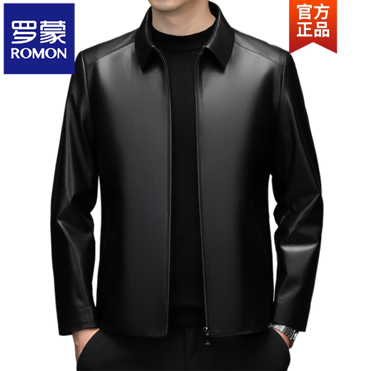ROMON Leather Men's 2025 Spring and Autumn New Jacket Middle-aged Dad Lapel Haining Sheepskin Business Jacket Black L