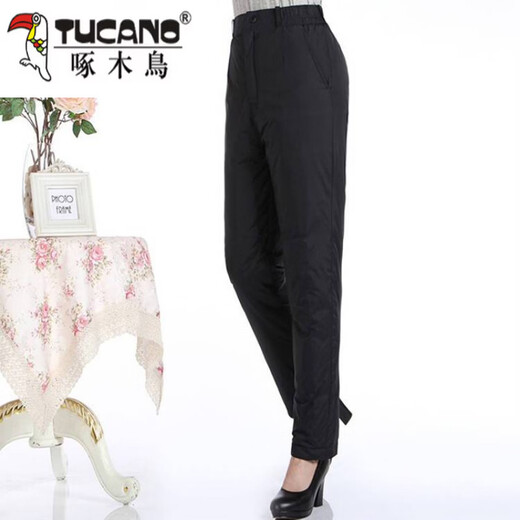 Woodpecker (TUCANO) middle-aged and elderly women's high-waisted down pants thickened and fattened duck down pants warm slim cotton pants slimming women's official flagship black cyan L recommended 102-120 Jin Jin equals 0.5 kg