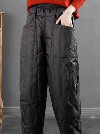 Large size winter super thick down pants for women - 40 degrees below zero 2023 new plus velvet and thickened women's outer wear loose cotton pants black XL XL recommended 140-160 Jin Jin equals 0.5 kg