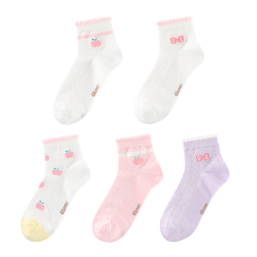 Disney Disney Girls' Socks Children's Spring and Autumn Baby Class A Girls' Pure Cotton Socks Girls' Medium Tube Cotton Children's Socks 5 Pairs Pack Class A Quality, 7A Antibacterial 10-12 Years Old (L) 22-24cm