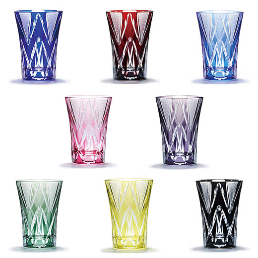 Tajima Glass, golden red stone with star pattern, Edo Kiriko, sake cup, imported from Japan