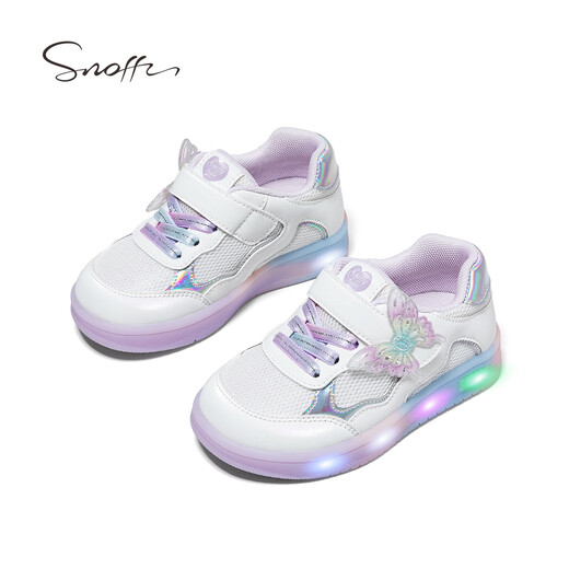 Snafy Flash Shoes Girls' Shoes Bow Children's Casual Shoes Spring Breathable Baby Indoor Shoes White 28