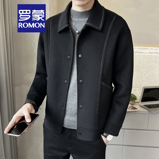 ROMON high-end light luxury autumn and winter short double-sided wool coat for men Korean style slim and handsome casual woolen coat for men 96015 gray green (wool 68.2%) XL 155Jin Jin is equal to within 0.5 kg