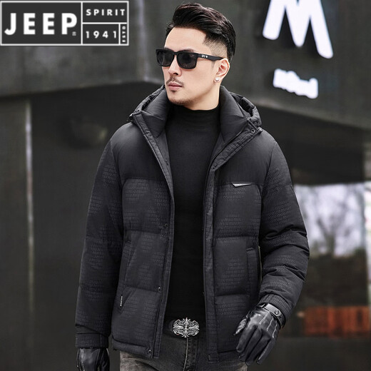 JEEP SPIRIT Men's Removable Hood Down Jacket 2025 New Thickened Trendy Fashion Hooded Casual White Duck Down Warm Jacket Black M 170