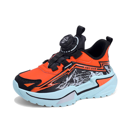 Chiyun Boys' Shoes 2026 Autumn and Winter Waterproof Leather Children's Sports Shoes Lightweight Medium and Large Children's Running Shoes Black Orange 31