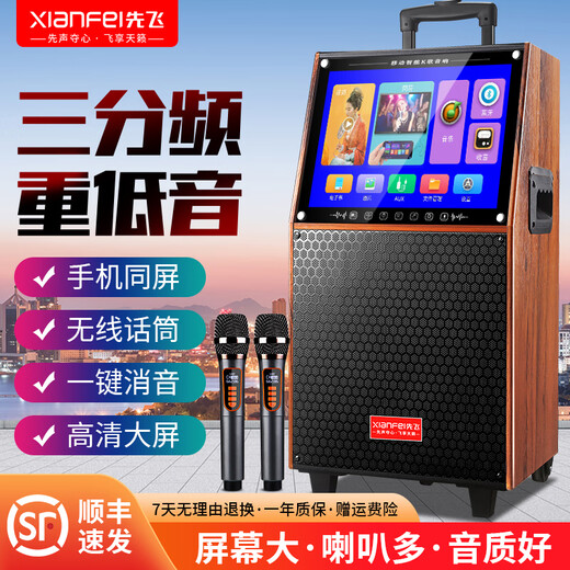 Xianfei outdoor square dance trolley audio with display screen home touch screen portable wifi mobile ktv trolley speaker video and song all-in-one machine 29-inch same screen version + dual microphones