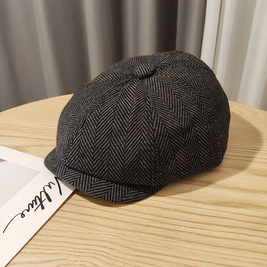 Aoyan Lai Razor Hat Peaky Blinders Beret Men's Octagonal Hat Winter Painter Hat Newsboy Autumn and Winter Woolen Beanie Hat Shelby--Black Elasticity Adjustment M Standard Code (54-58c)