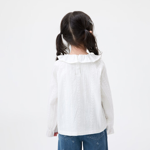 Xiaoyinman children's clothing girls pure cotton shirt lace round neck 26 spring new style sweet casual top for small and medium-sized children and girls off-white 105
