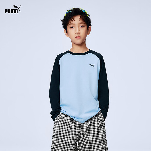 Puma (PUMA) Puma children's clothing 2026 spring new children's long-sleeved T-shirt round neck top trendy and comfortable ocean blue 80101 140