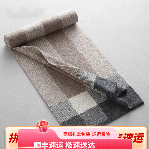 Ordo city's new men's cashmere scarf autumn and winter Korean style versatile plaid knitted scarf birthday gift dark gray plaid