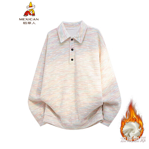 Scarecrow Colorful POLO Collar Sweatshirt Men's Autumn and Winter New Trendy Brand Couple Plus Velvet Inner Bottoming Top Colorful WY10189 M