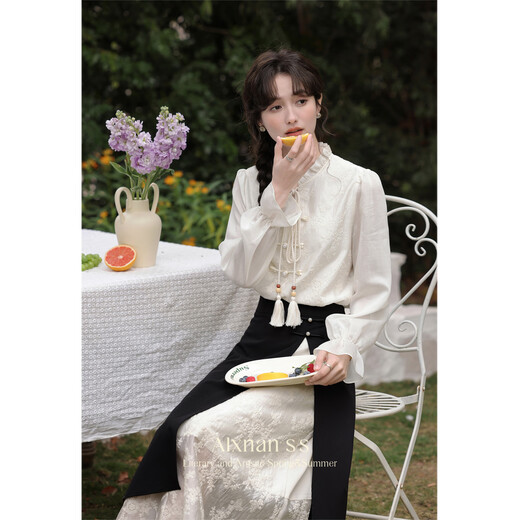 Lu Xiangnan New Chinese Style Long Sleeve Shirt Women's 2026 Spring New Design National Style Top Apricot Shirt S