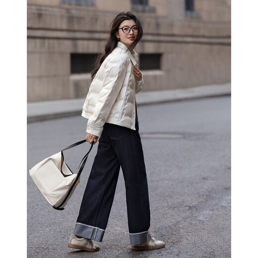 Demana Vanilla 95 Goose Down Winter Wrinkle Lapel Lapel Splicing Slimming Tibetan Down Jacket Women's Premium Feel