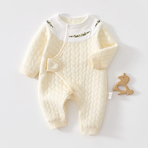 JOYNCLEON baby autumn and winter three-layer warm jumpsuit for men and women, baby clothes, cotton clothespins, outdoor clothing, rompers, off-white, 52cm, 0-1 months, recommended weight 2-3.4kg