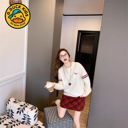 G.duck parent-child clothing for a family of three high-end 2025 new autumn baby one-month-old baby autumn sweater white 175 L