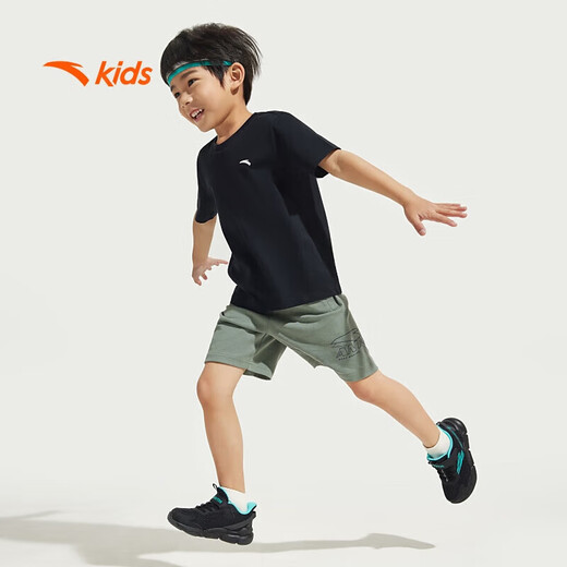 ANTA Children's 100 pure cotton short-sleeved white T-shirt summer new style for boys, girls, middle and large children breathable anti-wrinkle sports half-sleeve black soft and comfortable 150