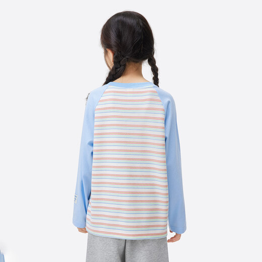 Xiaoyinman children's clothing girls' waffle striped t-shirt 26 spring fashion casual bottoming shirt for middle-aged and older children blue 120