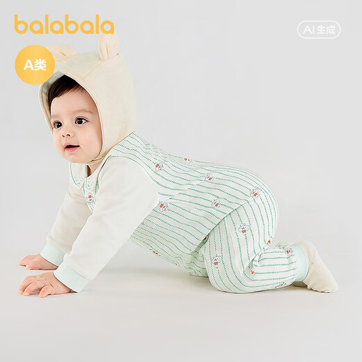 Balabala shopping mall same style Balabala children's clothing baby jumpsuit 2025 new spring baby crawler suit fake two pieces green tone 00344 66cm