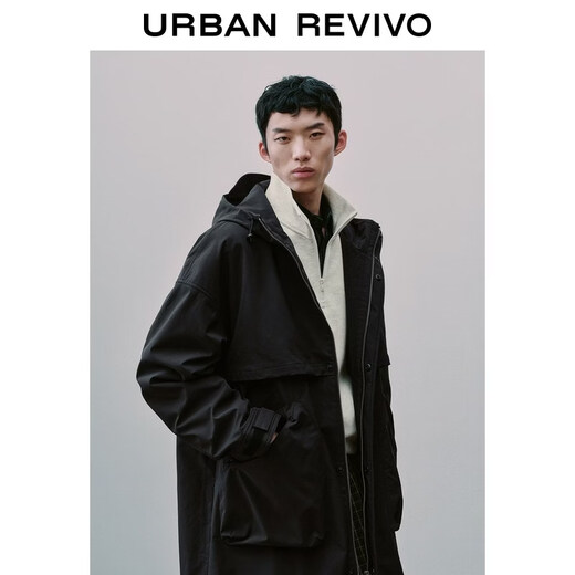 UR2026 Spring New Men's Trendy Outdoor Hooded Drawstring Super Loose Windbreaker UUV160010 Black S