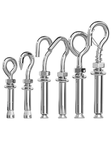 304/201 stainless steel expansion screw hook universal hook lifting ring pull expansion bolt M6M8M10M12 M6*70 (lifting ring) 5 pieces