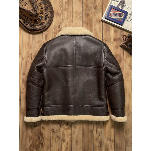 Xiaohongshu American retro original ecological sheep fur all-in-one B3 flight suit for men winter warm genuine leather brown L recommended 120Jin Jin equals about 0.5kg