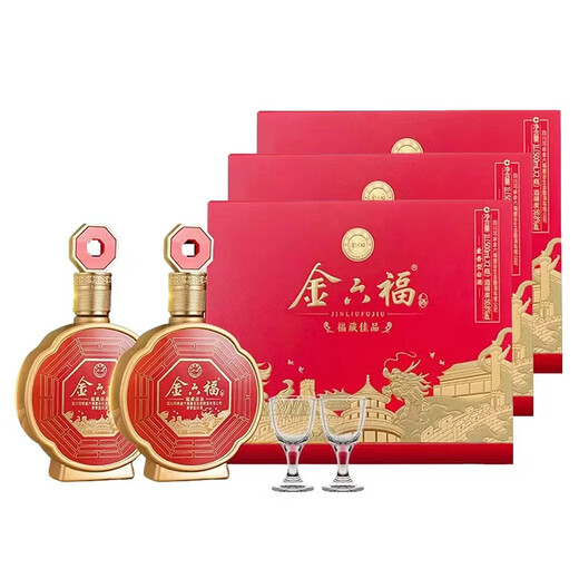 Jinliufu liquor and flavor type grain wine, grain wine, Sichuan famous wine, wedding banquet, wedding wine, new year's gift box, 50.8 degrees, 500mL, 6 bottles, Fu Zangjiapin gift box, full box